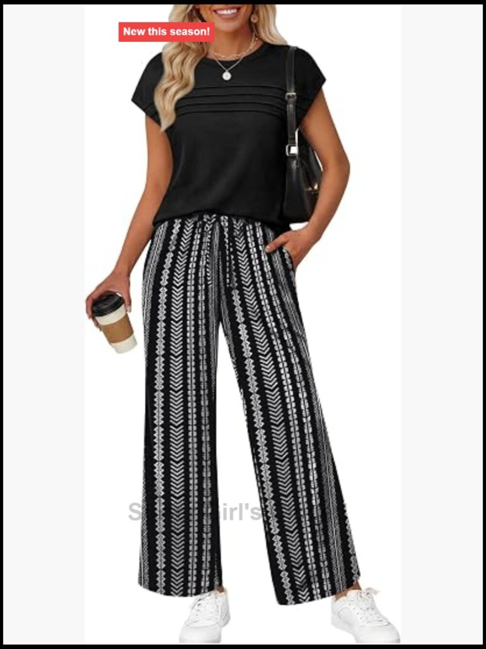 Women's 2 Piece Pant Set Cap Sleeve Top Wide Leg Lounge Travel